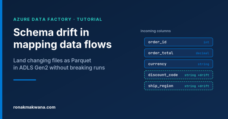 Schema drift in mapping data flows: land changing files as Parquet in ADLS Gen2 without breaking runs