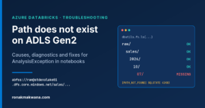 Path does not exist on ADLS Gen2: a dbutils listing walks down raw, sales, 2026 and 10 and finds the 07 folder missing, with the PATH_NOT_FOUND error